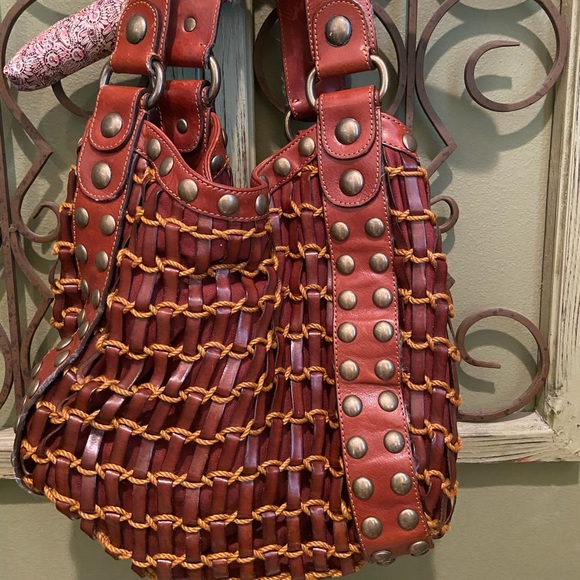 Kooba Handbags - Kooba Red and Brown Woven Hobo Bag